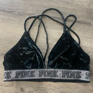 PINK Victoria's Secret Velvet-like Black Bra with Criss-Cross Straps